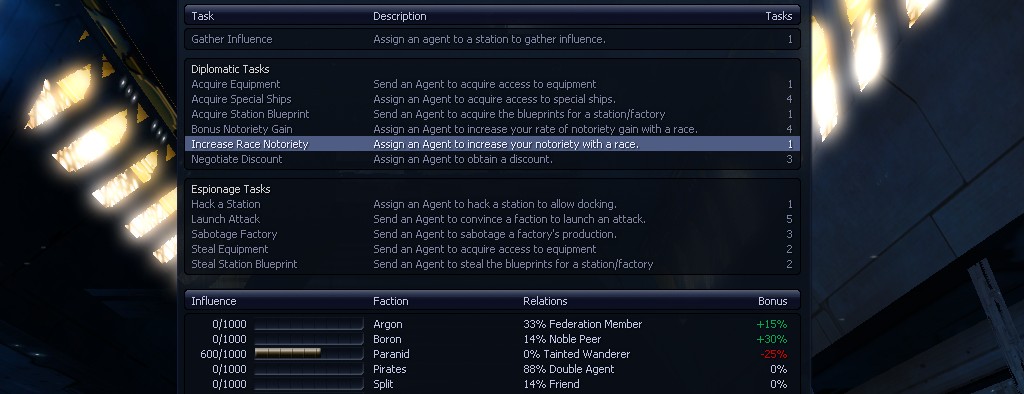 Selecting increase race notoriety in the diplomacy menu