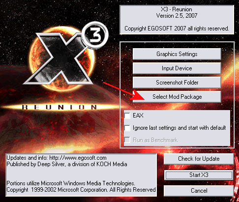 X3 startup screen