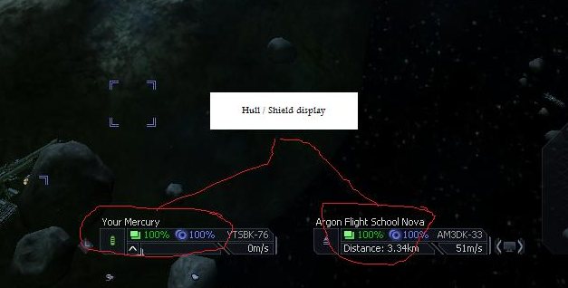 Shields and hull on the HUD