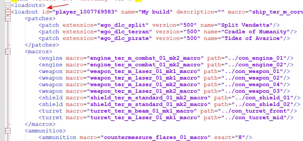 Adding the code to loadouts.xml file